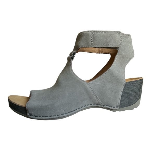 Dansko Taylin Burnished Suede Wedge Sandals Taupe Size 39 - Picture 4 of 12